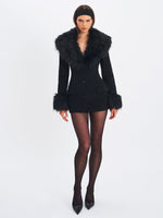 Hailee Black Single Breasted Wool Blend Mini Coat with Removable Fur Lapel Miss Circle