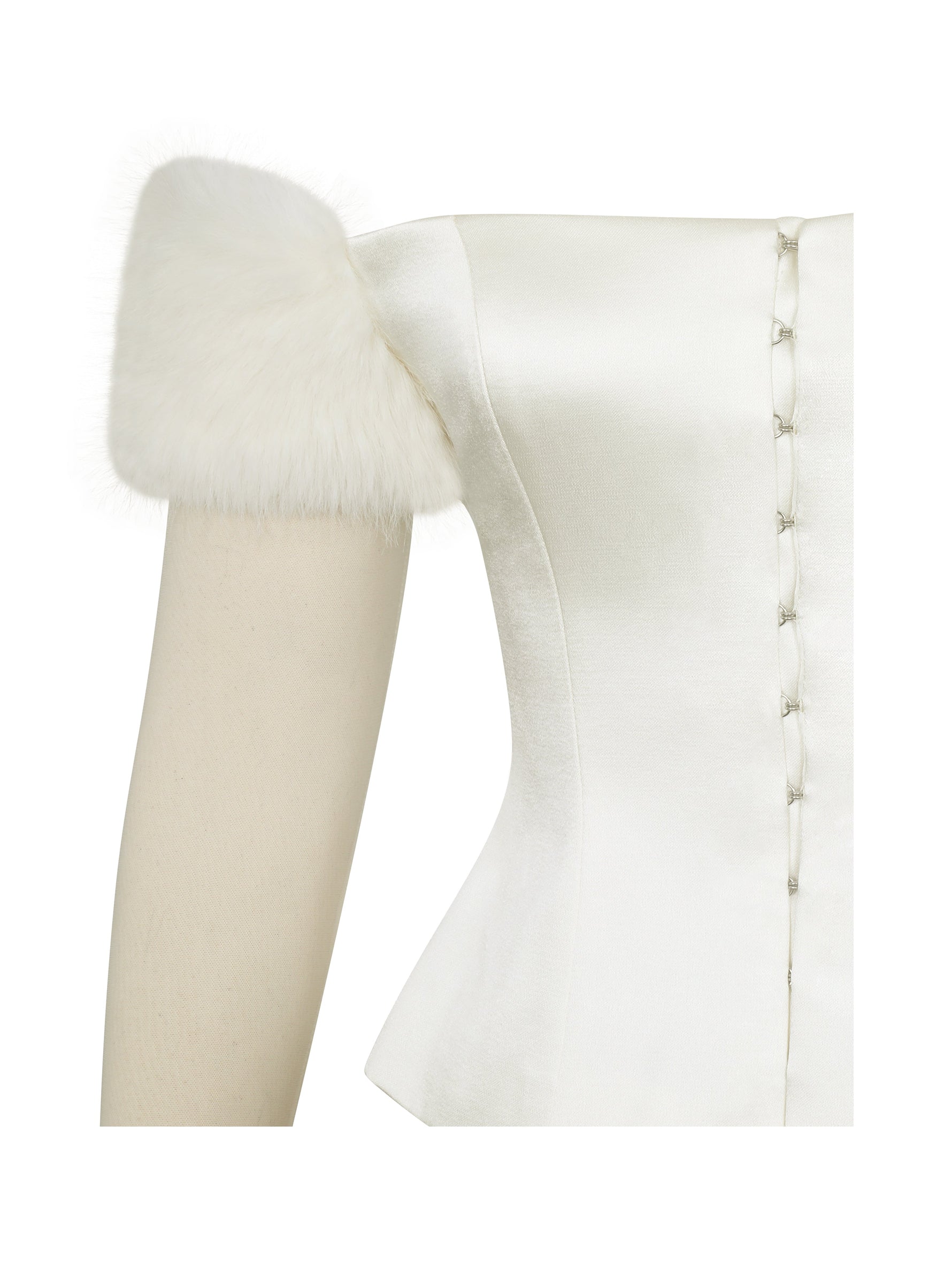 Nola Ivory Off-Shoulder Fur Trimmed Top Miss Circle