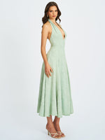 Magda Mint Green Deep V Neck Halter A-line Midi Dress