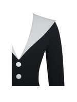 Heather Black Collared Decorative Button-Front Mini Dress