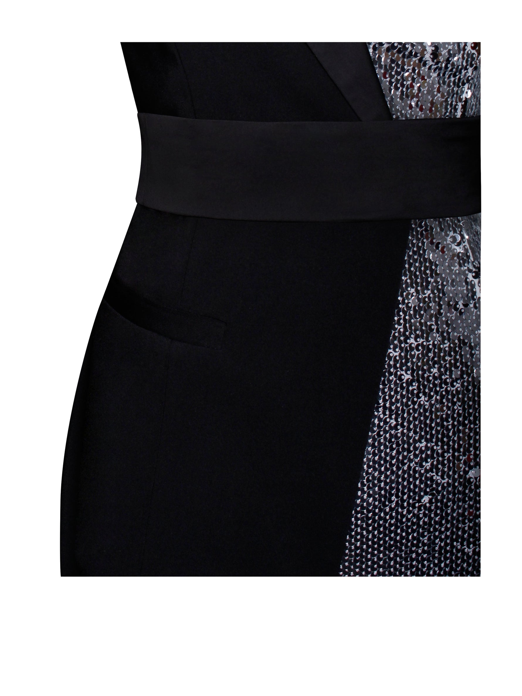 Silver Night Black Sequin Crepe Tuxedo Blazer Dress