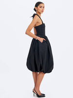 Veradis Black Taffeta Halter Bubble-Hem Midi Dress