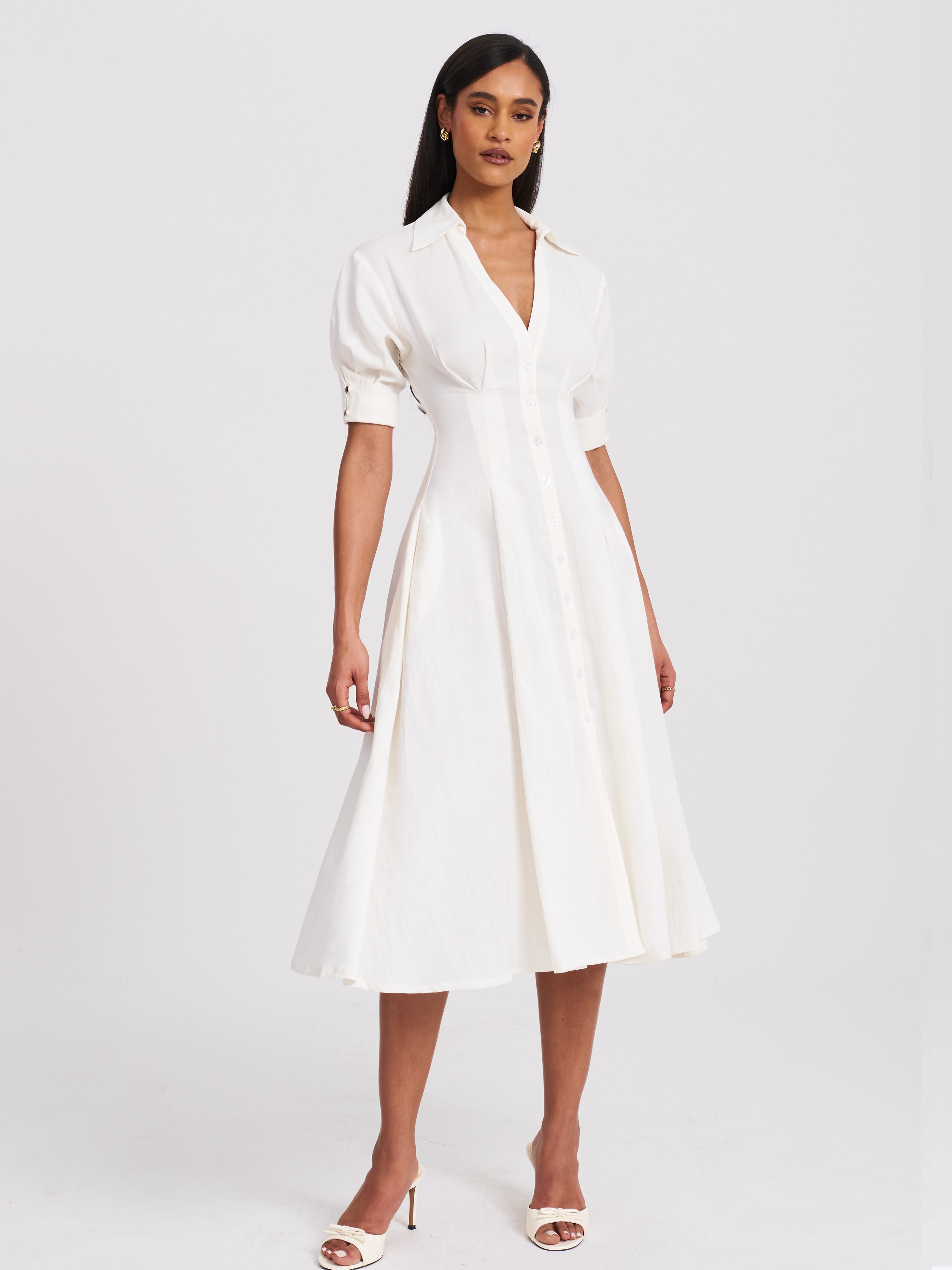 Palina Lyocell Pleated Midi Preppy Shirt Dress Miss Circle
