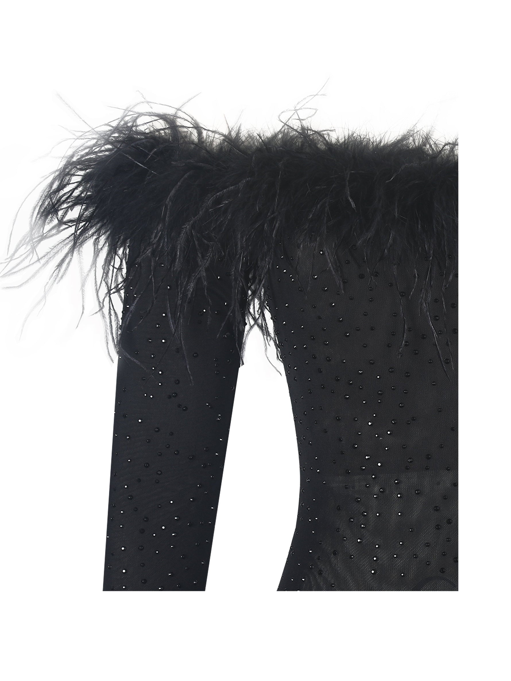 Emberly Black Fur Trimmed Off-Shoulder Rhinestone Mermaid Maxi Dress Miss Circle