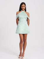 Zafrina Light Cyan Halter Off-shoulder Backless Mini Dress Miss Circle