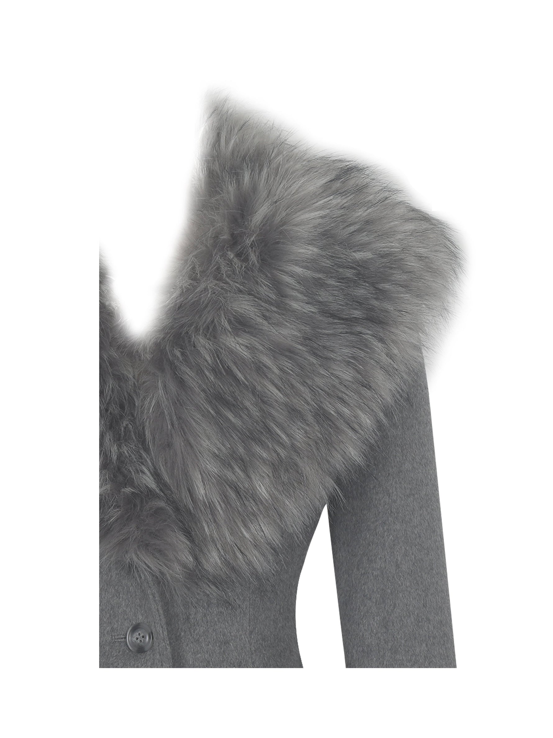 Faye Grey Wool Blend Single-Breasted Coat with Removable Faux Fur Collar Miss Circle