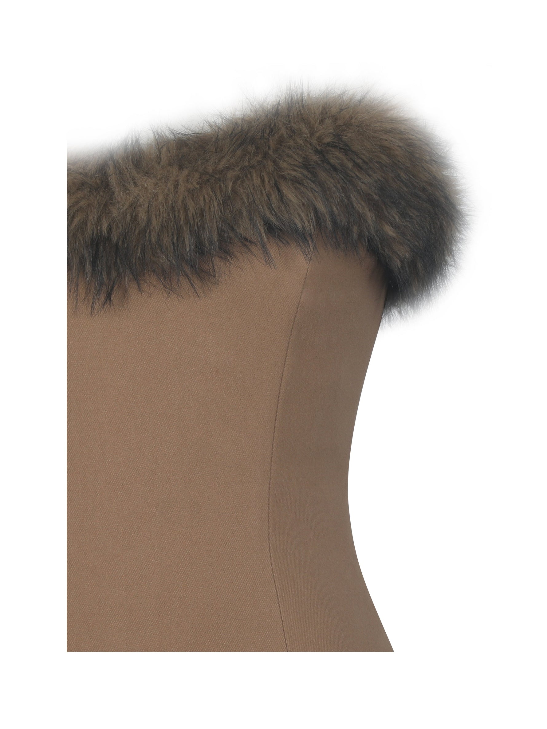 Rayanne Chestnut Strapless Fur-Trimmed Sweetheart Midi Dress