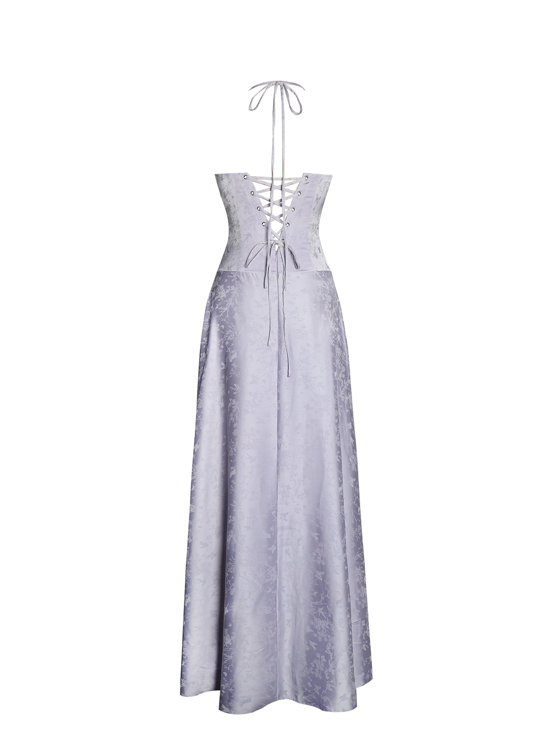 Raegan Taro Purple Jacquard Rouched Maxi Dress