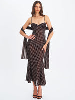 Yadira Brown Base Polka Dot Chiffon Maxi Dress Miss Circle