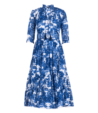 Eva Dress White Cobalt Blue Mid Dress - By Baano