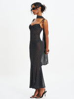 Yadira Black Base Polka Dot Chiffon Maxi Dress Miss Circle