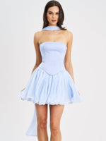 Valentina Baby Blue Boned Curve Edge Peplum Mini Dress