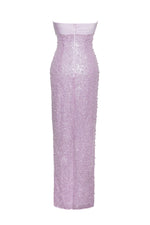 Lainey Purple Satin Sequin Pearls Beaded Maxi Dress Miss Circle