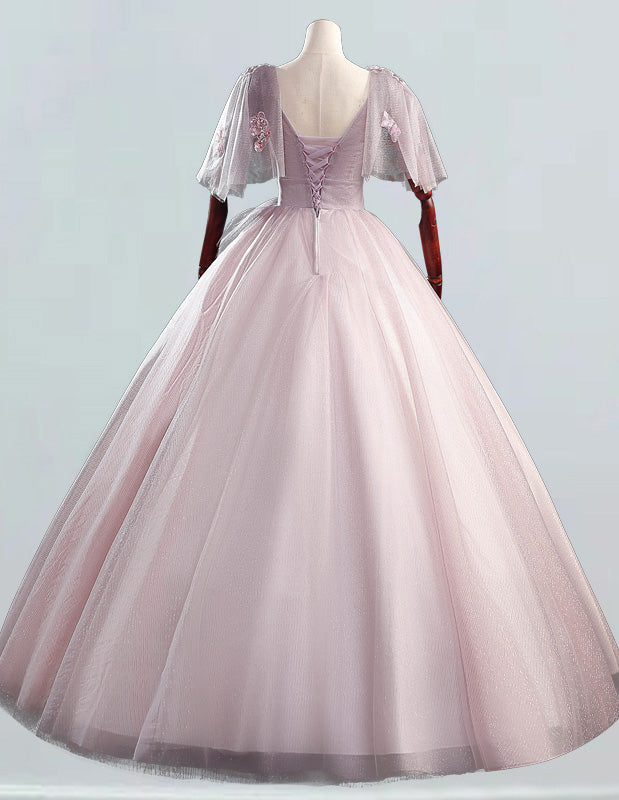 Women's Pink V-Neck Tulle Ball Gown | Evening Prom Bridesmaid Dress