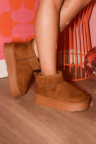 WILD DIVA Suede Round Toe Platform Booties - By Baano