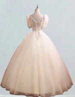 Girls' Elegant Beaded Lace V-Neck Quinceanera Dress | Tulle Ball Gown Evening Wear