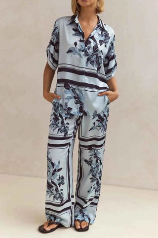 Printed Button Up Shirt and Pants Set - By Baano