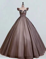 Black and champagne scoop lace applique long tulle ball gown prom dress