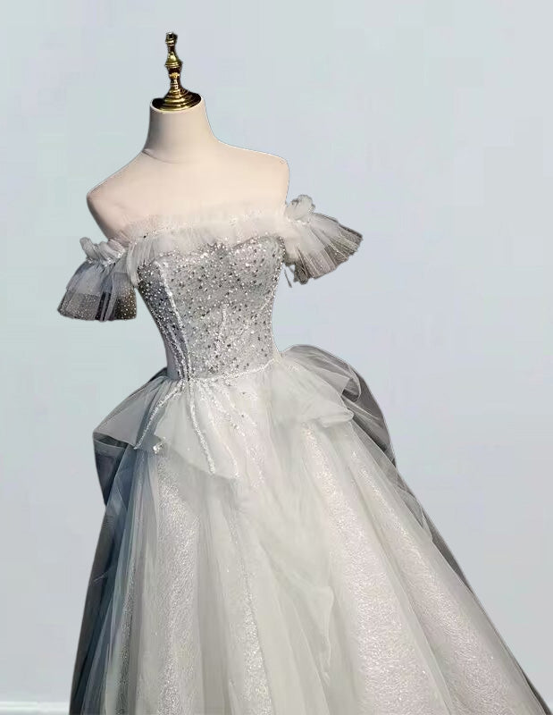 Women's Off-Shoulder Lace Beaded Corset Prom Gown | Elegant Evening Dress