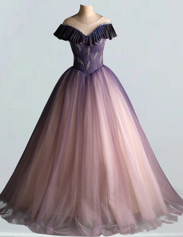 Girls' A-Line Tulle Ball Gown | Beaded Prom & Quinceanera Dress - Scoop Neck