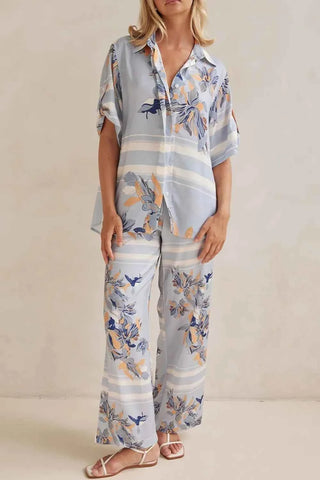 Printed Button Up Shirt and Pants Set - By Baano