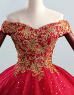 Red Off-Shoulder Tulle Ball Gown | Beaded Prom & Wedding Dress | Elegant Evening Attire