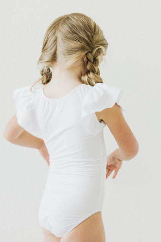 White S/S Flutter Sleeve Leotard - By Baano