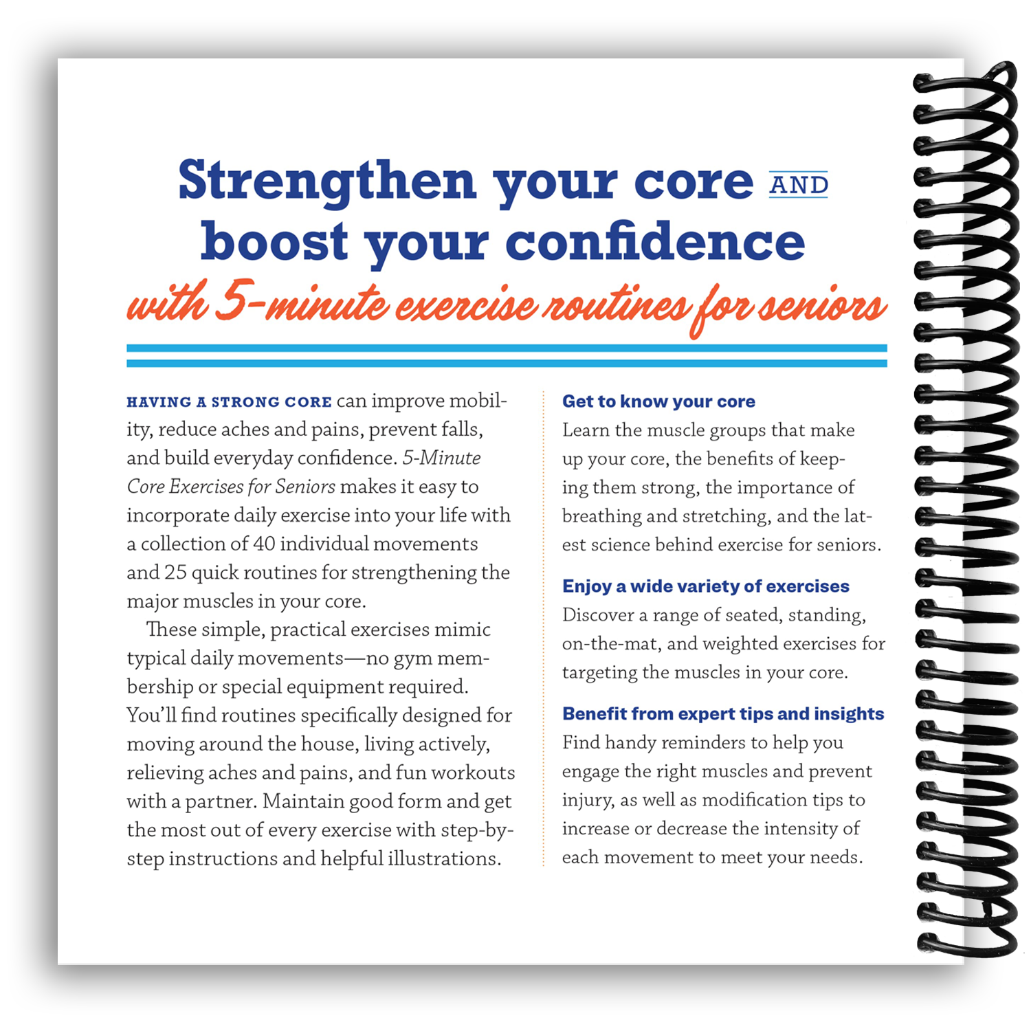 5-Minute Core Exercises for Seniors: Daily Routines to Build Balance and Boost Confidence (Spiral Bound) Lay it Flat Publishing Group