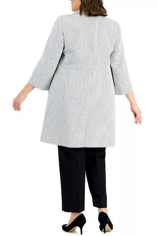 Le Suit Notched Collar Long Sleeve One Button Closure Pockets Geo Dot Jacquard Topper with Mid Waist Elastic Back Solid Pants Suit (Plus Size) - By Baano