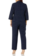 Le Suit Notched Collar One Button Closure Shoulder Pads Zip Pockets with Mid Rise Zipper with Hook and Bar Closure - Glamourous Grace