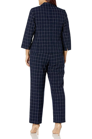 Le Suit Notched Collar One Button Closure Shoulder Pads Zip Pockets with Mid Rise Zipper with Hook and Bar Closure - By Baano