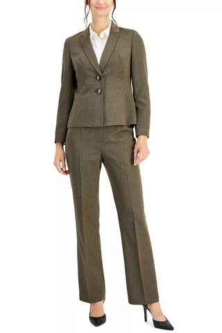 Le Suit Notched Collar Two-Button Closure Shoulder Pads with Straight Leg Zipper with Hook and Bar Closure Crepe Pantsuit - By Baano