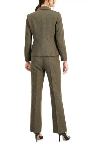 Le Suit Notched Collar Two-Button Closure Shoulder Pads with Straight Leg Zipper with Hook and Bar Closure Crepe Pantsuit - By Baano