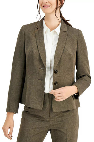 Le Suit Notched Collar Two-Button Closure Shoulder Pads with Straight Leg Zipper with Hook and Bar Closure Crepe Pantsuit - By Baano