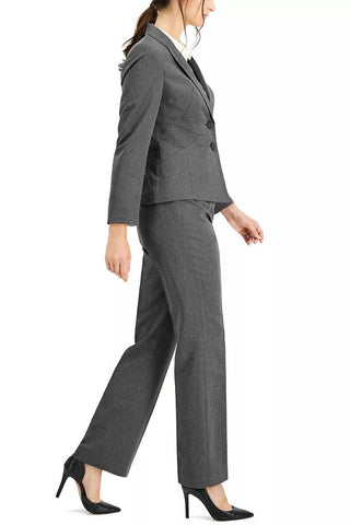 Le Suit Notched Collar Two-Button Closure Shoulder Pads with Straight Leg Zipper with Hook and Bar Closure Crepe Pantsuit - By Baano