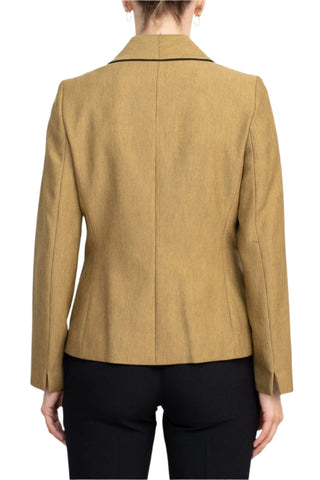 Le Suit Shawl Collar Long Sleeve Mini Herringbone Piping Detail Flap Pockets Jacket with Mid Waist Button Zipper Closure Pockets Slim Pants (Two Piece) - Glamourous Grace