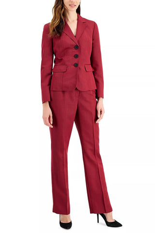 Le Suit Notched Collar 3 Button Closure Long Sleeve Jacket with Mid Waist Zipper Hook & Eye Closure Pant Two Piece Set - Glamourous Grace