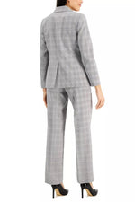 Le Suit Notched Collar Long Sleeve One Button Closure Front Shoulder Pads Flap Pockets Crepe Jacket with Pants (Petite) - Glamourous Grace