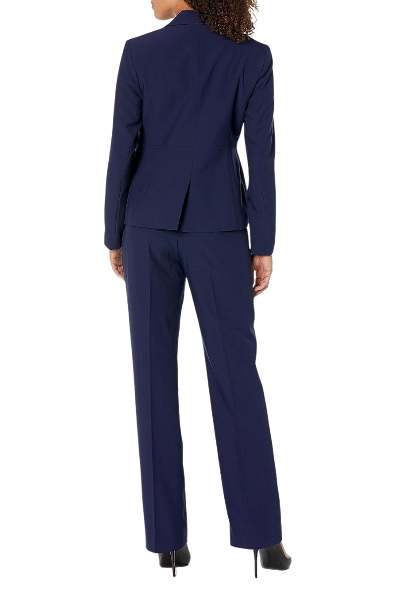 Le Suit Wide Shawl Lapel Two Flap Pockets Single-Button Fitted Blazer Straight-Leg Trousers Indigo Tailored Pantsuit