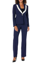 Le Suit Wide Shawl Lapel Two Flap Pockets Single-Button Fitted Blazer Straight-Leg Trousers Indigo Tailored Pantsuit