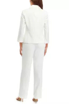 Le Suit Notch Collar Blazer Hips Two Besom Pockets and Fly Front Extended Tab Trousers Pantsuits