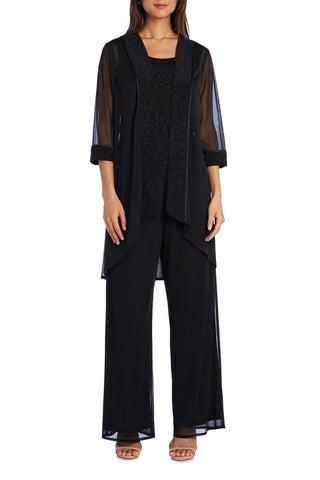 R&M Richards Scoop Neck Glitter ITY and Matte Duster Pants Set (Three Piece) - By Baano