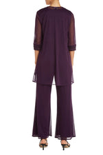 R&M Richards Scoop Neckline Lace Top Sheer Jacket Sheer Overlay Pants Three Piece Suit Dress (Plus Size)