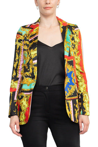 Industry Notched Collar One Button Closure Long Sleeve Multi Print Blazer - By Baano