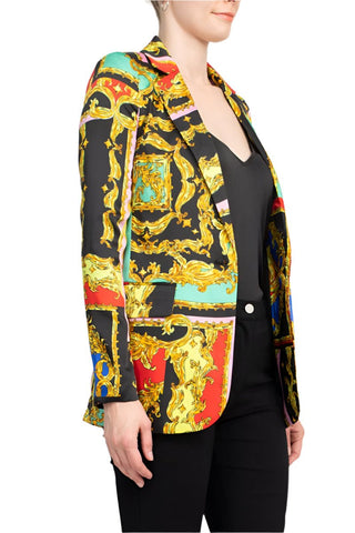 Industry Notched Collar One Button Closure Long Sleeve Multi Print Blazer - By Baano