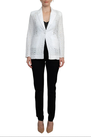 Industry Lapel Collar Long Sleeve One Button Closure Eyelet Lace Blazer - By Baano
