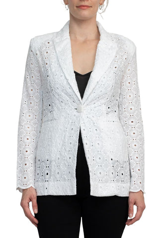 Industry Lapel Collar Long Sleeve One Button Closure Eyelet Lace Blazer - By Baano