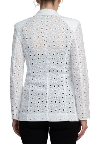Industry Lapel Collar Long Sleeve One Button Closure Eyelet Lace Blazer - By Baano