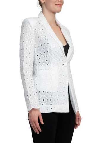 Industry Lapel Collar Long Sleeve One Button Closure Eyelet Lace Blazer - By Baano