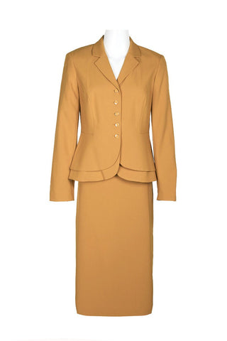 Emily Notched Collar 5 Button Closure Long Sleeve Tiered Hem Crepe Jacket with Zipper Back Slit Back Skirt - Glamourous Grace